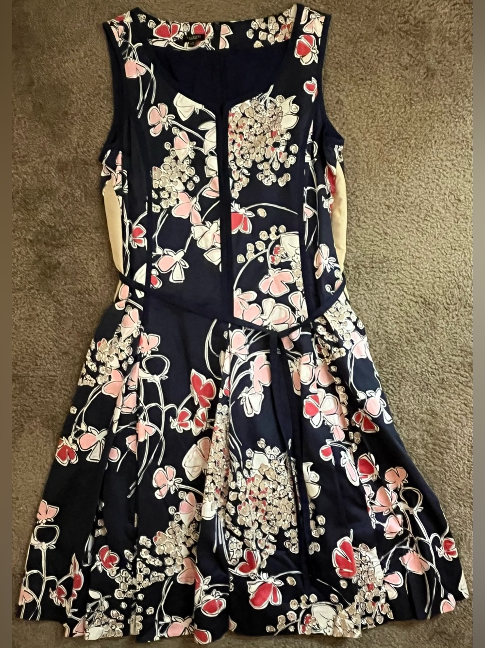 Talbots Navy Floral Fit & Flare Dress with Pink and Red Accents